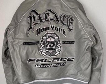 Vintage Palace Avirex New York Lederjacke Grau, Echtes Cowsoft American Streetwear Ikone