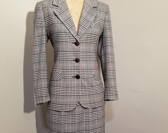 NOT FOR SALE Norton McNaughton Suit Vintage 80's Petites Black White Pink Plaid Tartan 2 Piece Blazer Skirt Business Secretary Professional