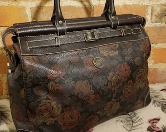 NOT FOR SALE / Capezio Doctor's Bag Vintage Large Black Rose Print Oversized Purse 80's Preppy Carry All On Festival Luggage Train Case 90's