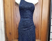 CYBER Y2K BLUE DRESS 90 39 s Sapphire Blue Glitter Sparkle One Shoulder Sexy Prom Dress Size S Ruching Hi Low Rave Club Wear Bodycon Dancer