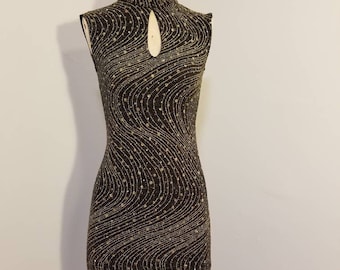 METALLIC GOLD Sexy Little Black Dress // Glitter Geometric Swirl Bodycon Keyhole Cut Out Party 90's Club Y2K E Girl Stretchy Vintage Raver
