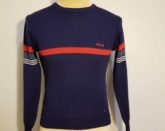 NOT FOR SALE // Vintage Head Sweater 70's Men's Winter Ski Sweater Navy Blue Striped Retro Hipster 80's Athletic Unisex Gender Neutral