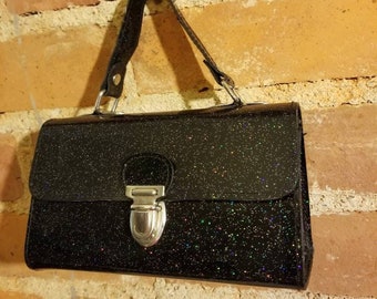 GLITTER FAIRY Candy RAVER Bag // Vintage 90&#39;s Black Metallic Rainbow Glitter Mini Bag Purse Y2K Goth Grunge Alternative Riot Grrrl Festival