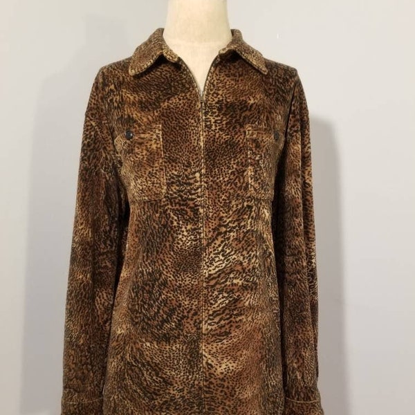 JONES NEW YORK Veste // vintage 90's Faux Fur Cheetah Leopard Animal Print Coat Top Size l/xl Fall Preppy Brown Black 2000's Mom Sportswear