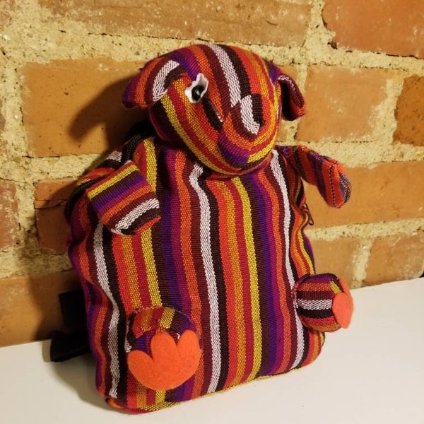 PUPPY DOG BACKPACK / Colorful Striped Adorable Cute Kids Girls Boys School Festival Raver Edm Y2k Back To School Hippie Purple Orange Yellow