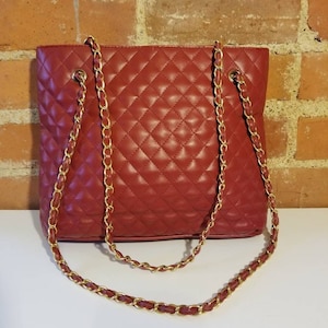 Pink” Geometric Stitch Pattern Pleather Gold Tone Chain Handbag
