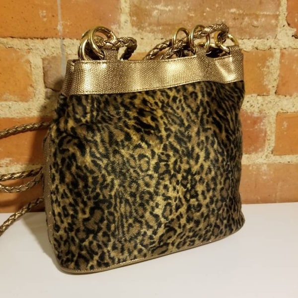 90's LEOPARD CHEETAH PURSE // Metallic Golden Bronze Faux Fur Snakeskin Brown Animal Print Shoulder Bag Raver Cyber Y2K Festival E-Girl