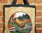 WHITETAIL DEER PURSE Handmade With Love Deer Tote Bag Carry All On Travel Bag 80 39 s Quilted Brown Forest Hunter Green Farm Outdoor Hunting