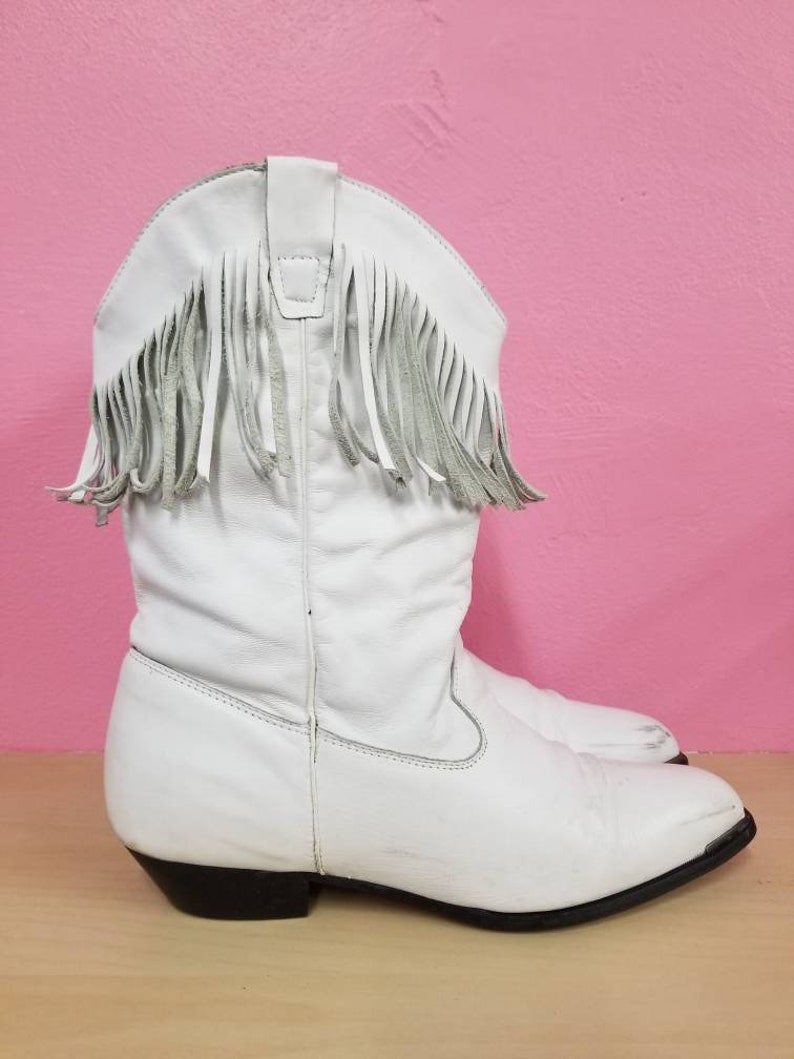 WHITE FRINGE BOOTS // 80's Sexy Leather Fringe Durango Etsy