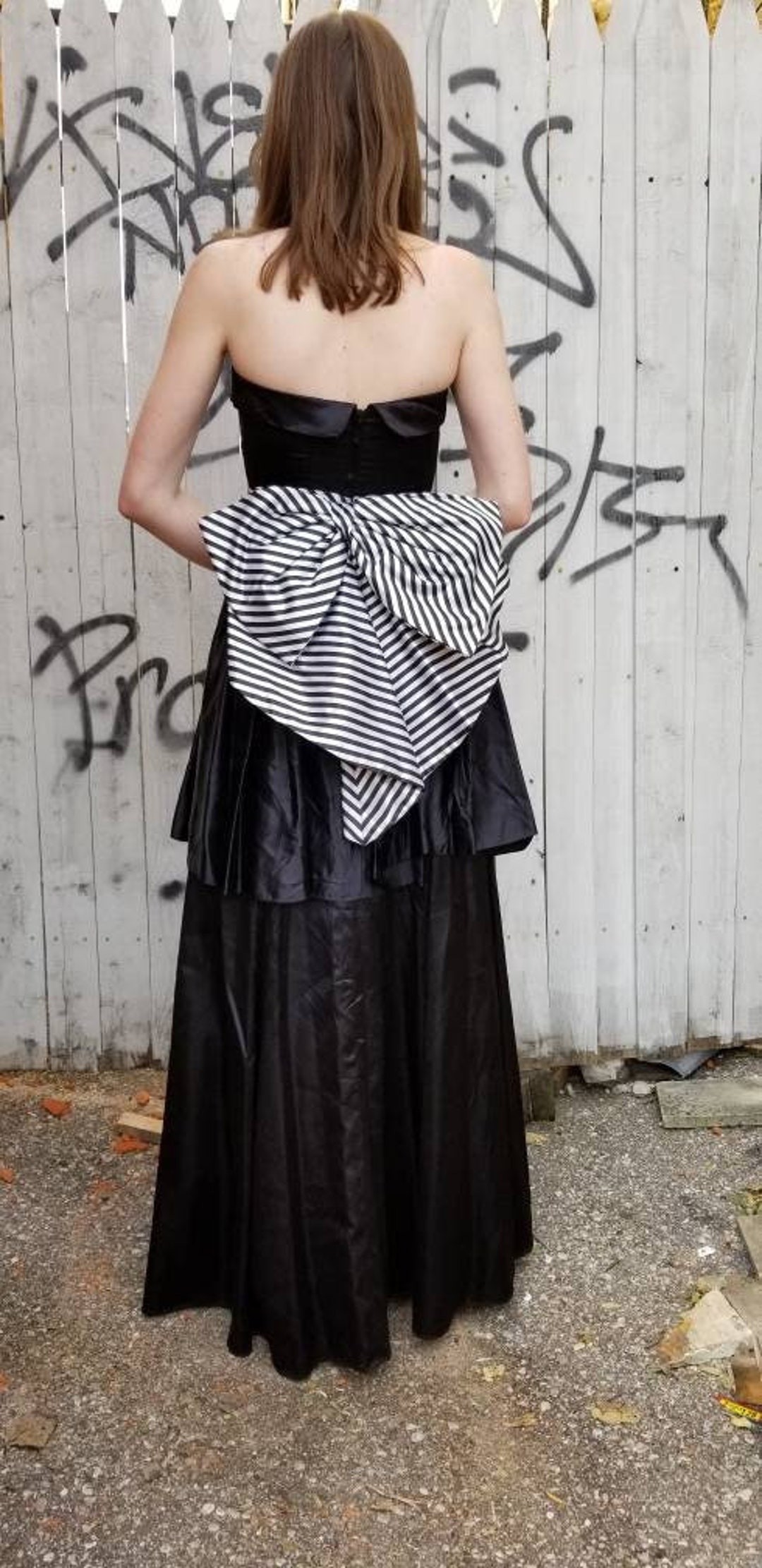 GUNNE SAX DRESS // Black and White Striped Big Bow Double GUNNE SAX DRESS // Black and White Striped Big Bow Double