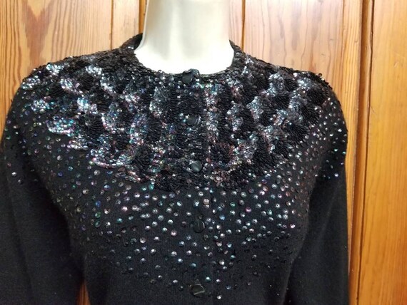 BJ BEDFORD CARDIGAN Sweater // Vintage 50's Black Iri… - Gem