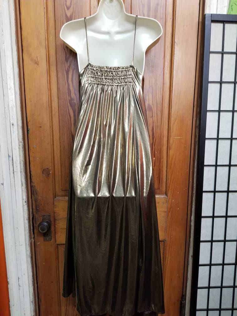 LIQUID GOLD DRESS // Vintage Metallic Solid Gold Slip Dress | Etsy