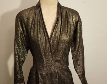 ANNE KLEIN II Blazer / Vintage 70's Metallic Gold Lurex Black Wrap Blazer Jacket Punk New Wave 80's Rocker Boss Bitch Size 8 Studio 54 Disco