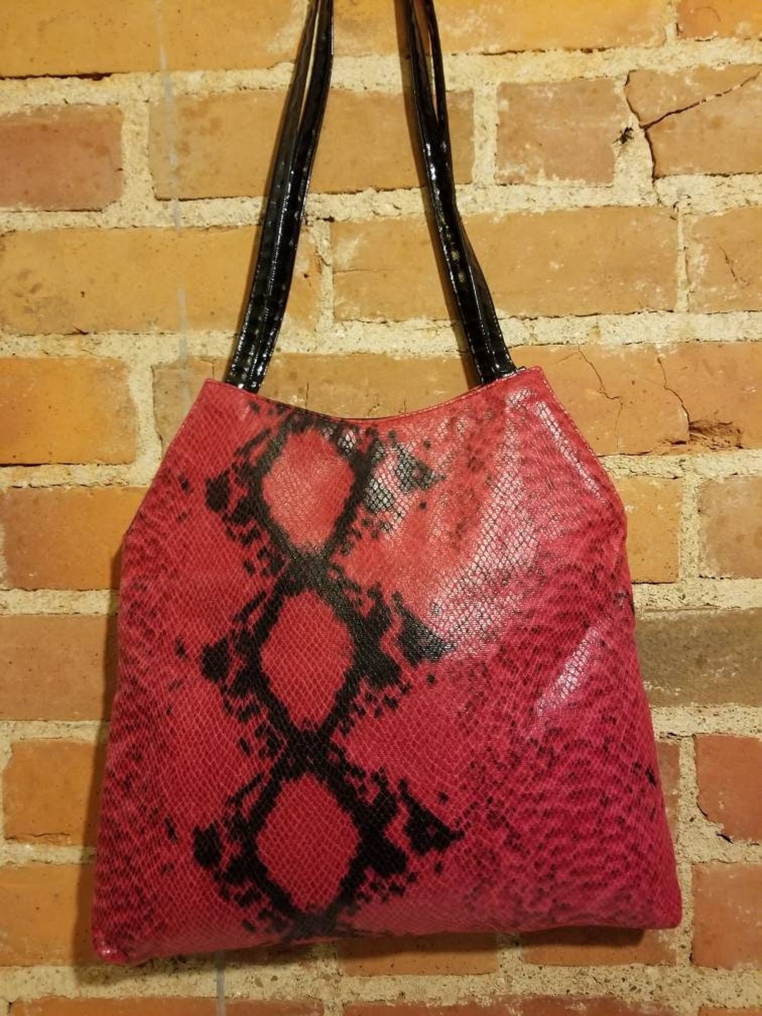NOT FOR SALE 90 s Red Snakeskin Purse Vintage Red and Black Faux Snakeskin Faux Patent Leather Animal Print Shoyulder Bag Raver Cyber Y2K Etsy