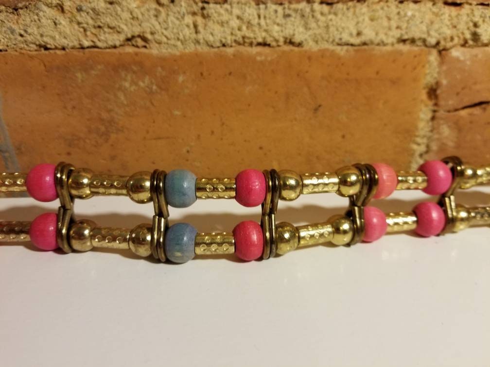 WOODEN BEAD METAL Belt // Vintage 90 display picture 3