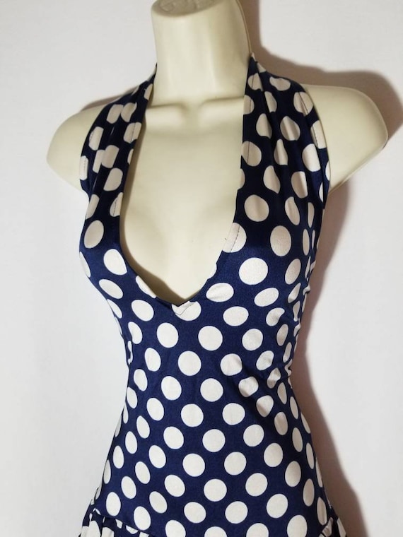 BILL BLASS SWIMSUIT // 80's Designer Navy Blue Wh… - image 2