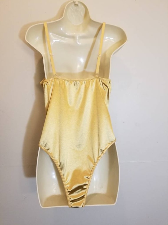 SATIJN BODYSUIT // 90's Sexy Metallic Gold Bodysuit - Etsy