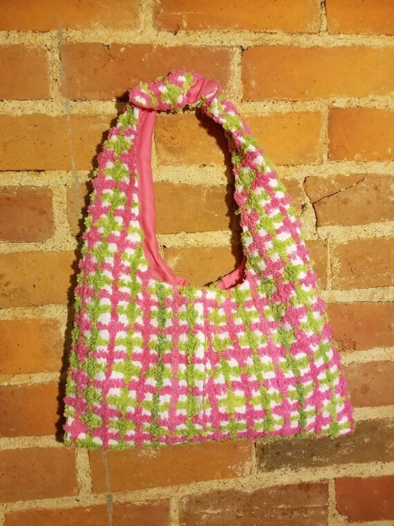 NEON SHAG PURSE // Hot Pink Neon Lime Green Check… - image 2