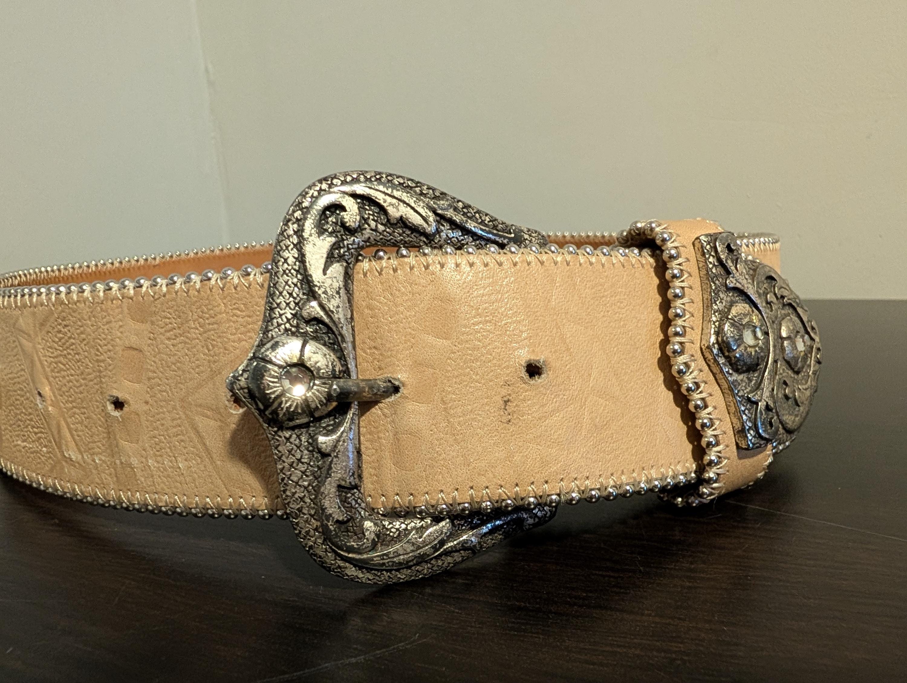 STREETS AHEAD BELT // Vintage Tan Brown Metal Studded Pearl Leather ...