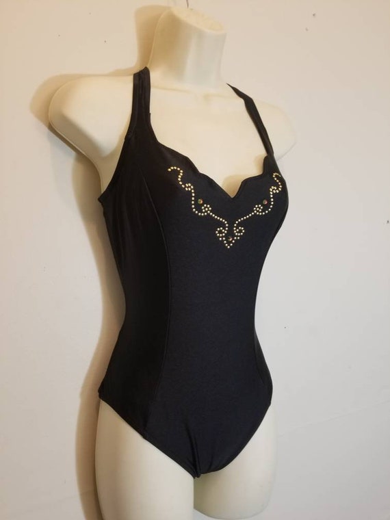 JANTZEN JEWELED SWIMSUIT 80s Classics Jantzen Bla… - image 3