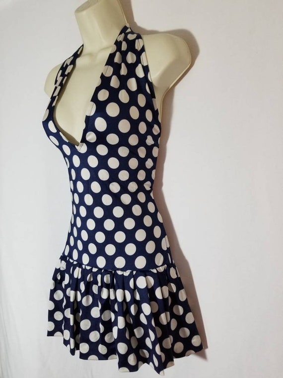 BILL BLASS SWIMSUIT // 80's Designer Navy Blue Wh… - image 3