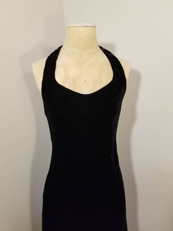 BANANA REPUBLIC DRESS // 90's Black Velvet Halter… - image 4