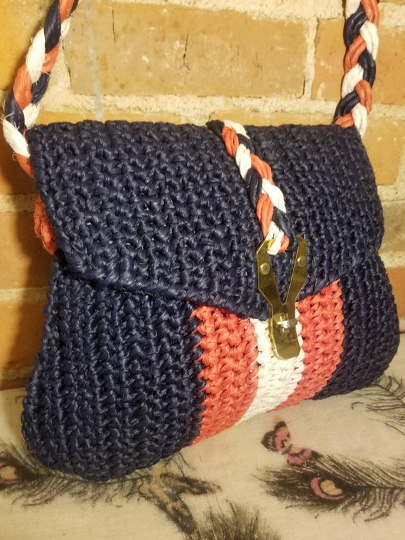 RAFFIA WOVEN PURSE // Italian Red White and Blue P