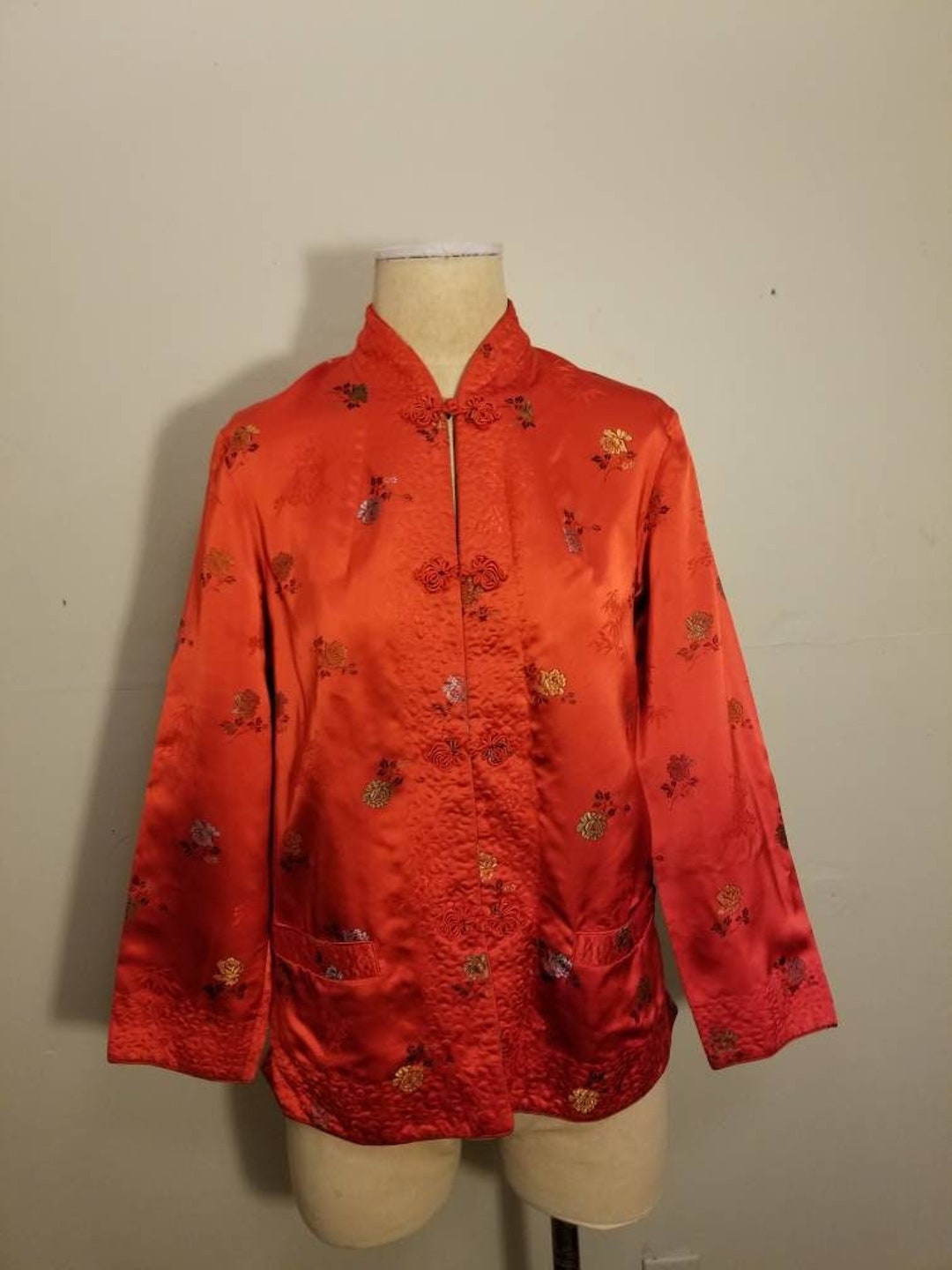 PEONY REVERSIBLE JACKET Vintage Tangzhuang Red Black Satin