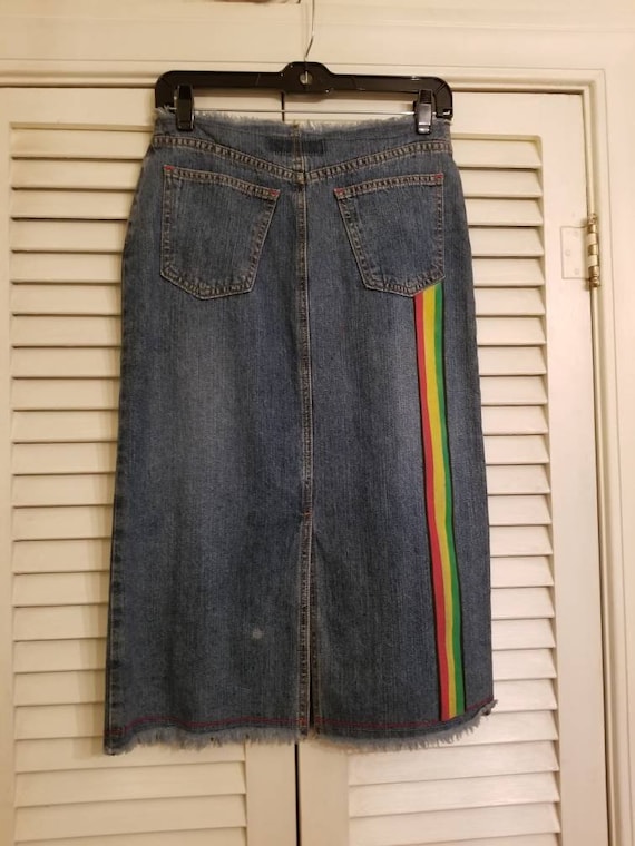 HAND PAINTED SKIRT / Vintage 90s Rasta Denim Jean 