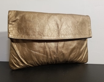 NOT FOR SALE // Vintage Leather Clutch Bronze Genuine Leather Fold Over Envelope Clutch Purse 70's Disco Studio 54 Hipster Preppy 80's Fall