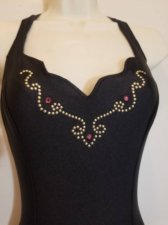 JANTZEN JEWELED SWIMSUIT 80s Classics Jantzen Bla… - image 2