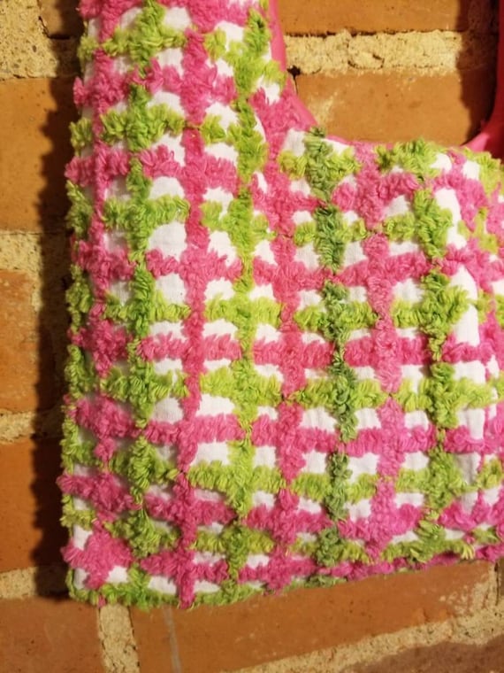 NEON SHAG PURSE // Hot Pink Neon Lime Green Check… - image 7