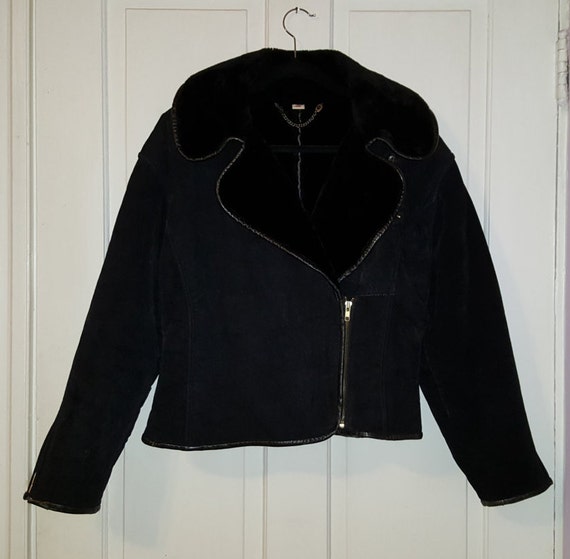 SYNERGY BLACK SUEDE Biker Jacket // Vintage Shearling Nubuck | Etsy
