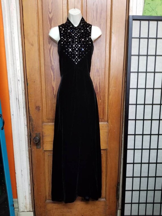 VELVET RHINESTONE DRESS / 70s Vintage Black Maxi Dress Studio 54 Bombshell  Knockout Showstopper Hollywood Glamour Sleeveless Union Made Sexy - Etsy