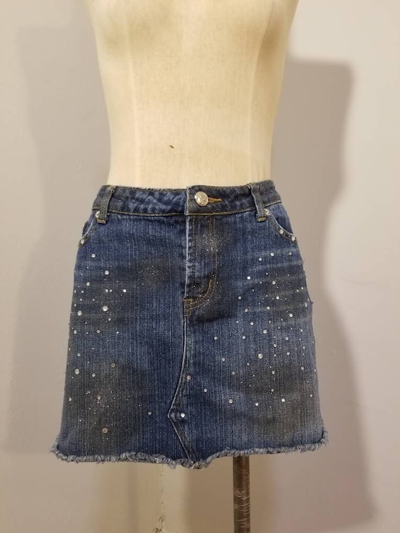 HIP HUGGER JEAN Mini Skirt Vintage 90s Y2K Denim R