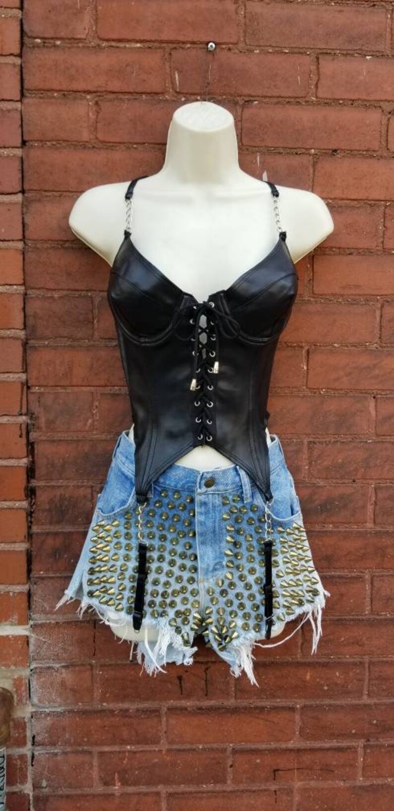 CHAIN LEATHER BODYSUIT Black Mesh Frederick/'s Of Hollywood S/&M Lace Up Underwire Bra Dancer Goth Witch Dominatrix Dancer 90/'s Garter Belt 36
