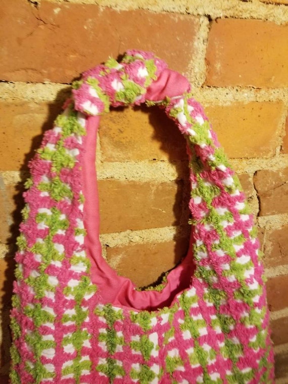 NEON SHAG PURSE // Hot Pink Neon Lime Green Check… - image 4