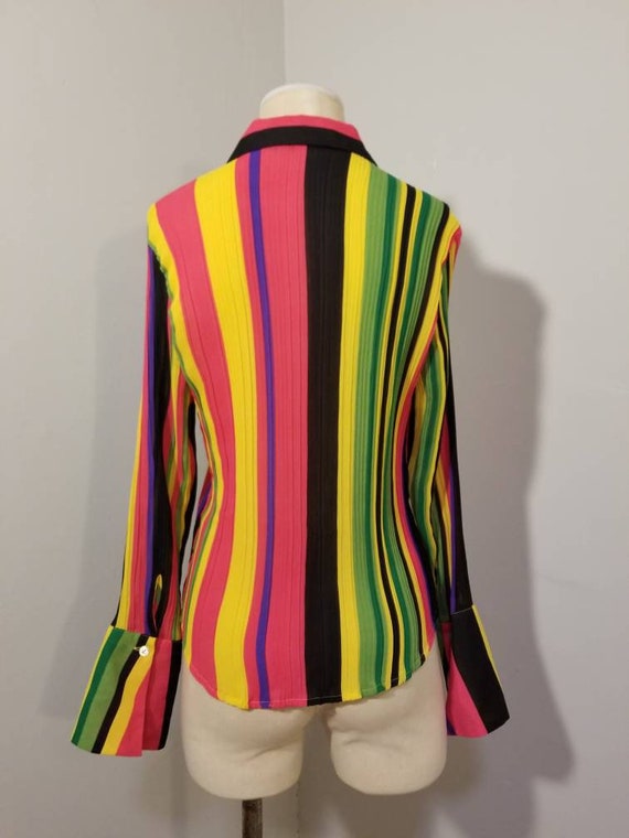 RAINBOW STRIPED BLOUSE // 90's Colorful Striped V… - image 8