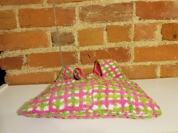 NEON SHAG PURSE // Hot Pink Neon Lime Green Check… - image 8