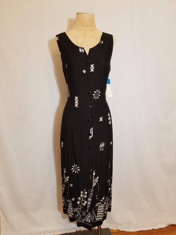 R&K ORIGINALS DRESS // 90's Black White Tribal African Family Mother Print  Dress Button Down Size 14 P Petite Deadstock New Old Stock Sun -  Canada