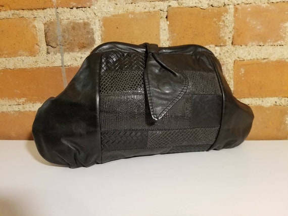 VINTAGE PATCHWORK CLUTCH // 80's Patchwork Leathe… - image 2