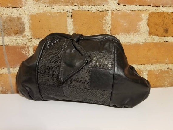 VINTAGE PATCHWORK CLUTCH // 80's Patchwork Leathe… - image 1