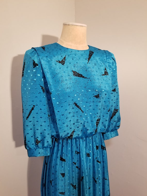 VINTAGE BLUE DRESS / 80's Geometric Print Shirtwa… - image 3