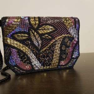 VINTAGE BEADED CLUTCH // 80&#39;s Cocktail Prom Homecoming Wedding Purse Formal Evening Bag Black Tie Vtg 90&#39;s Sparkle Preppy Rope Multi Color