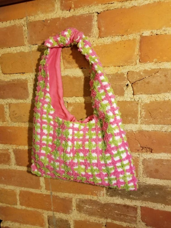 NEON SHAG PURSE // Hot Pink Neon Lime Green Check… - image 6