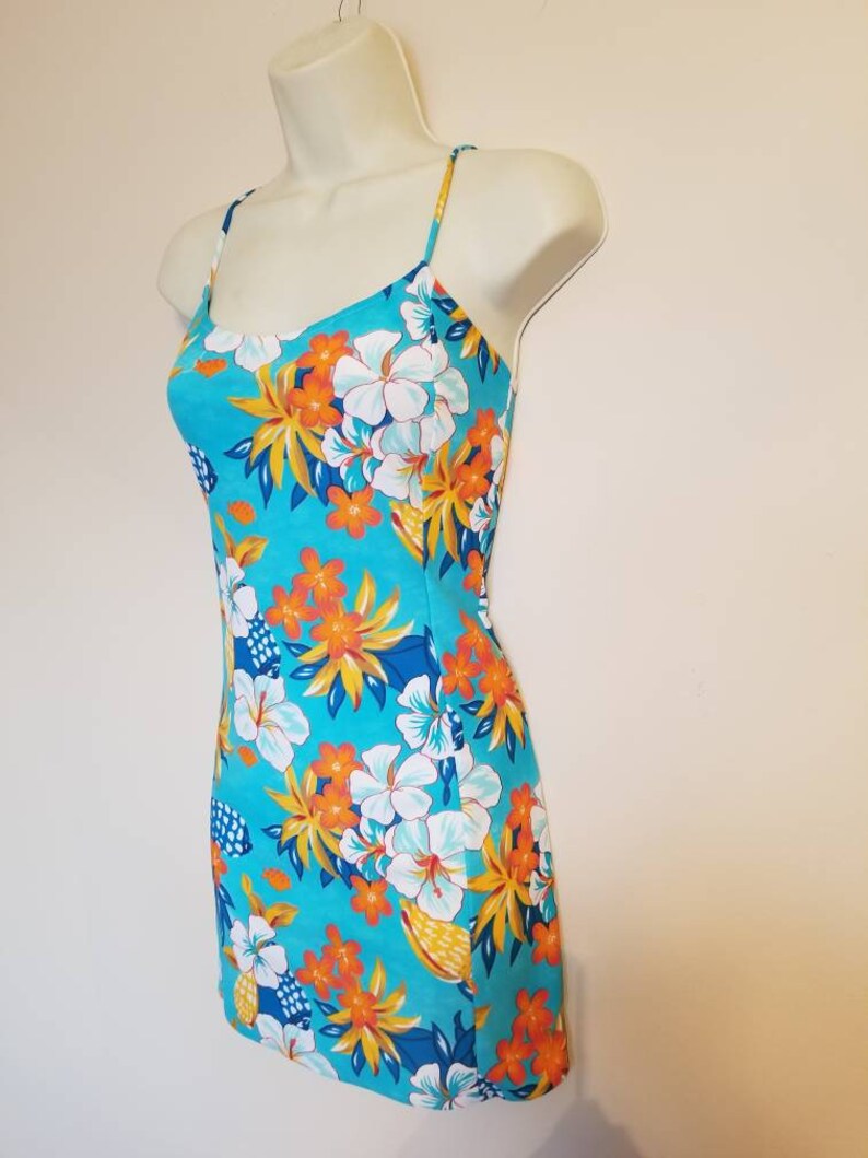 BODYCON HAWAIIAN DRESS // Bright Ocean Blue Orange Exotic | Etsy