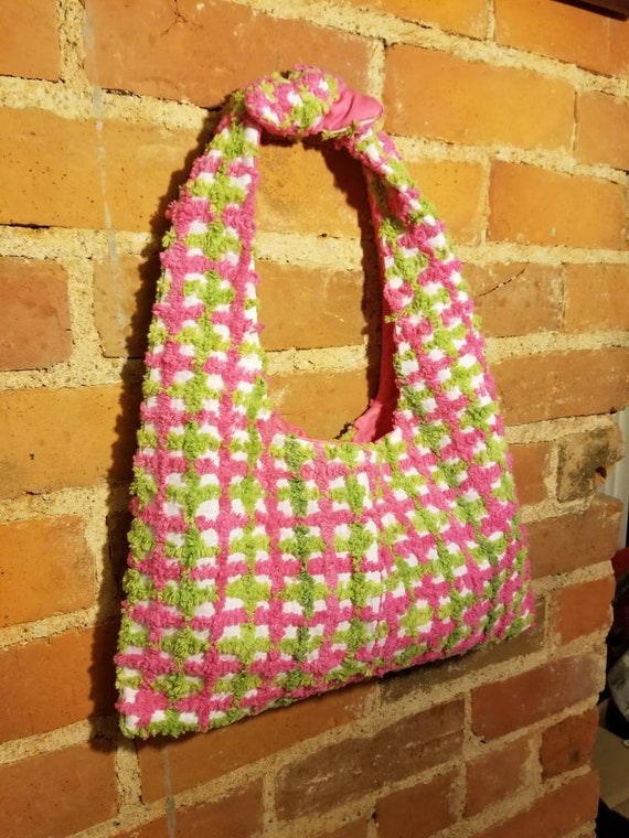 NEON SHAG PURSE // Hot Pink Neon Lime Green Check… - image 3