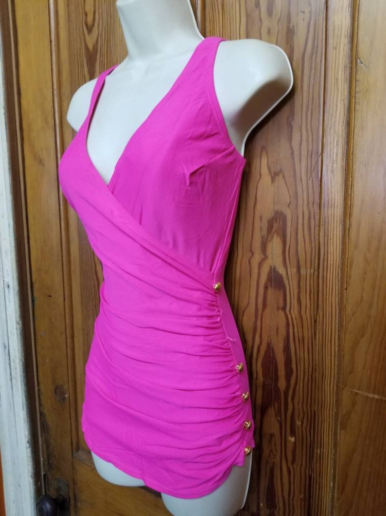 90 S HOT PINK SWIMSUIT Sexy Neon Pink One Piece Suit Etsy