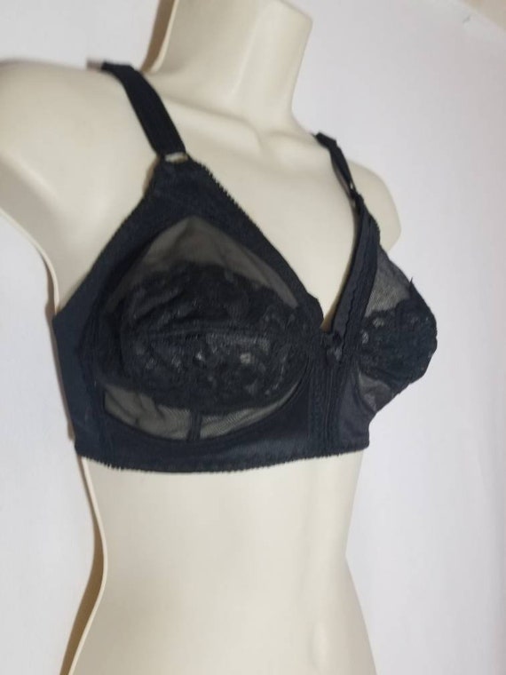 BLACK MESH BRA // Sexy Lace Floral Print 50's Bul… - image 4