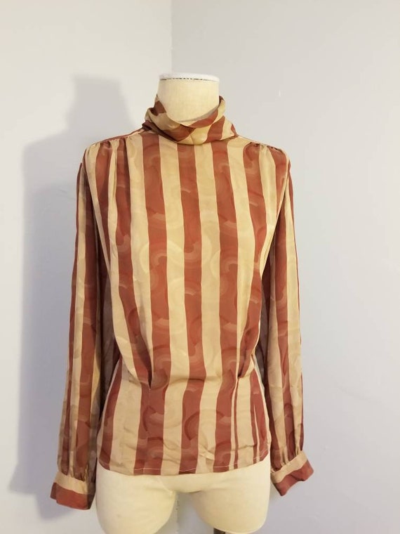 VINTAGE STRIPED BLOUSE 80's Janine Lo Hidden Rain… - image 2